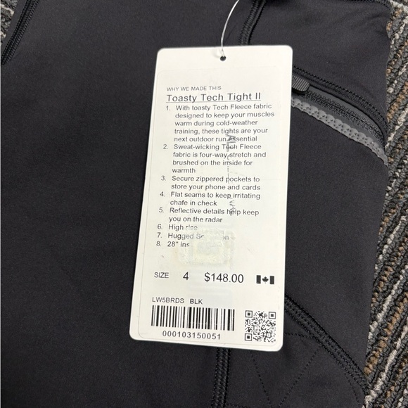 Lululemon Black Toasty Tech Leggings NWT size 4 - Picture 3 of 6